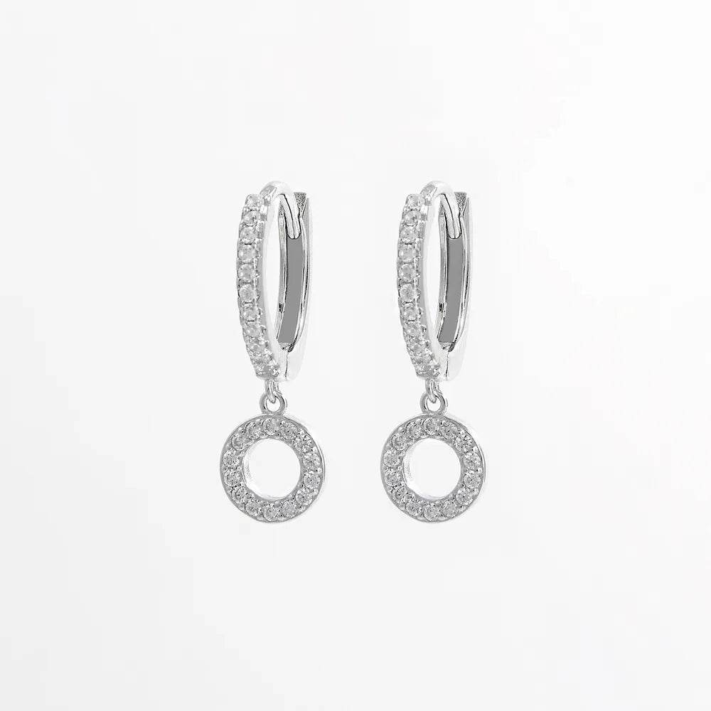 925 Sterling Silver Inlaid Zircon Hoop Dangle Earrings - Swiss Jewellers