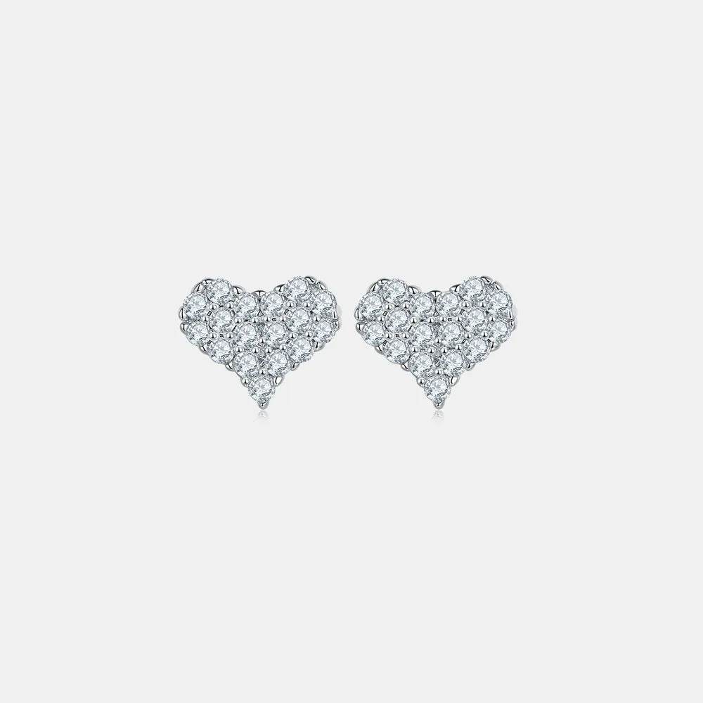 Moissanite 925 Sterling Silver Heart Stud Earrings - Swiss Jewellers