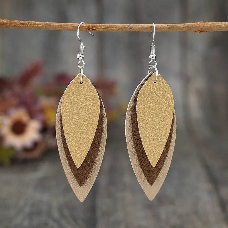 PU Leather Leaf Shape Earrings - Swiss Jewellers