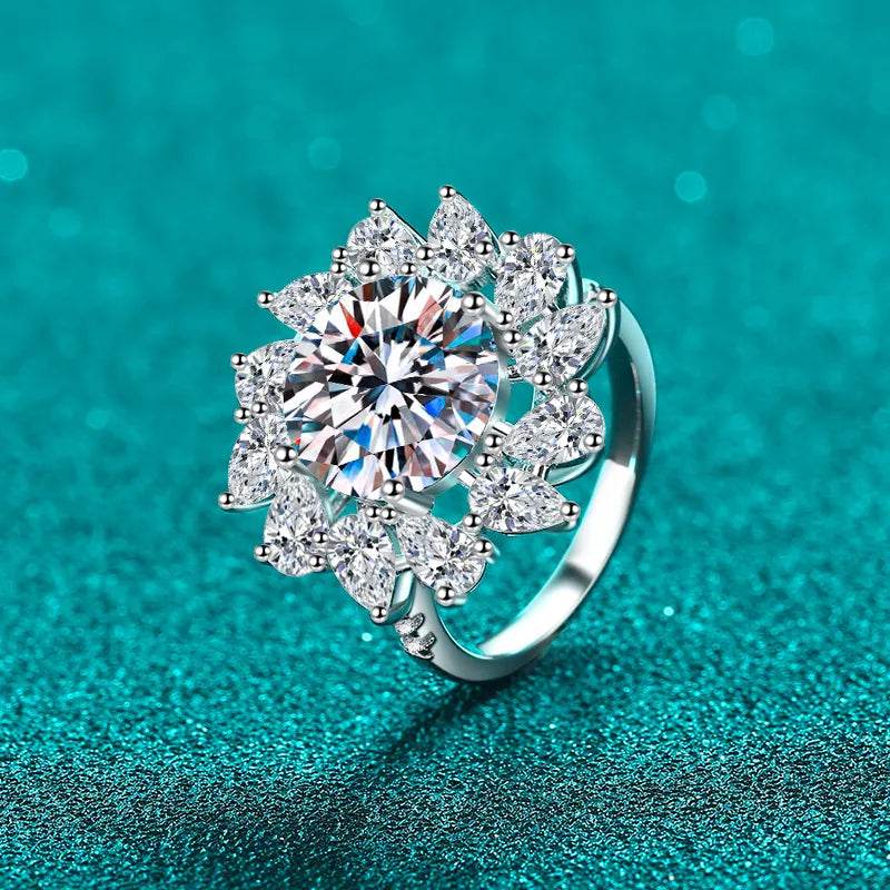 5 Carat Moissanite 925 Sterling Silver Flower Shape Ring - Swiss Jewellers