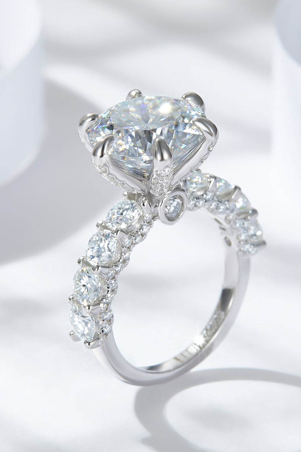 3-Carat Moissanite Platinum-Plated Side Stone Ring - Swiss Jewellers