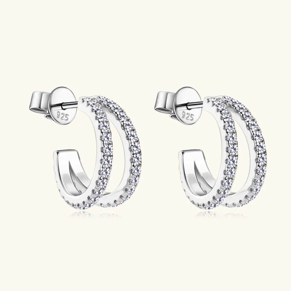 Moissanite 925 Sterling Silver C-Hoop Earrings - Swiss Jewellers