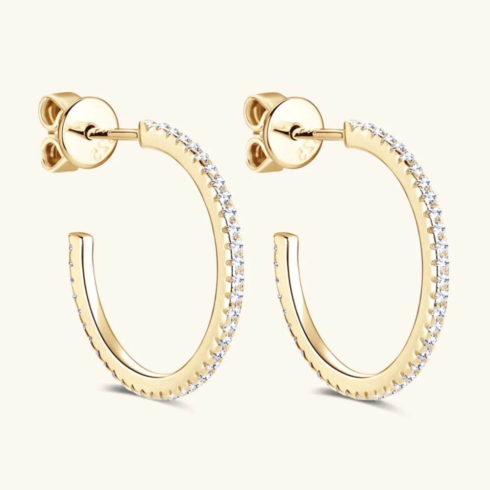 Inlaid Moissanite 925 Sterling Silver C-Hoop Earrings - Swiss Jewellers
