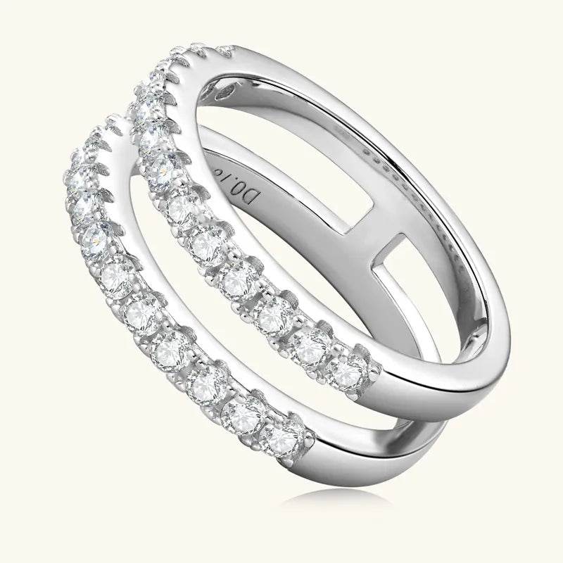 925 Sterling Silver Moissanite Double Layered Ring - Swiss Jewellers
