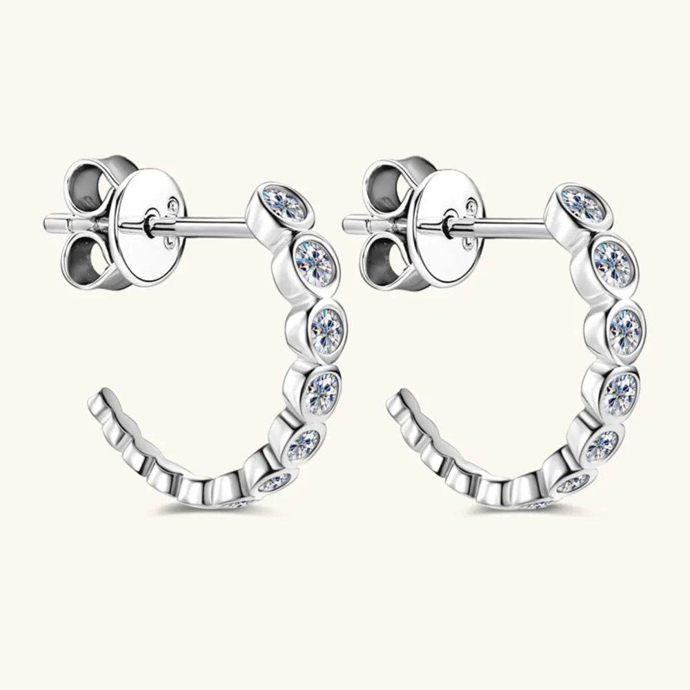 Inlaid Moissanite 925 Sterling Silver C-Hoop Earrings - Swiss Jewellers