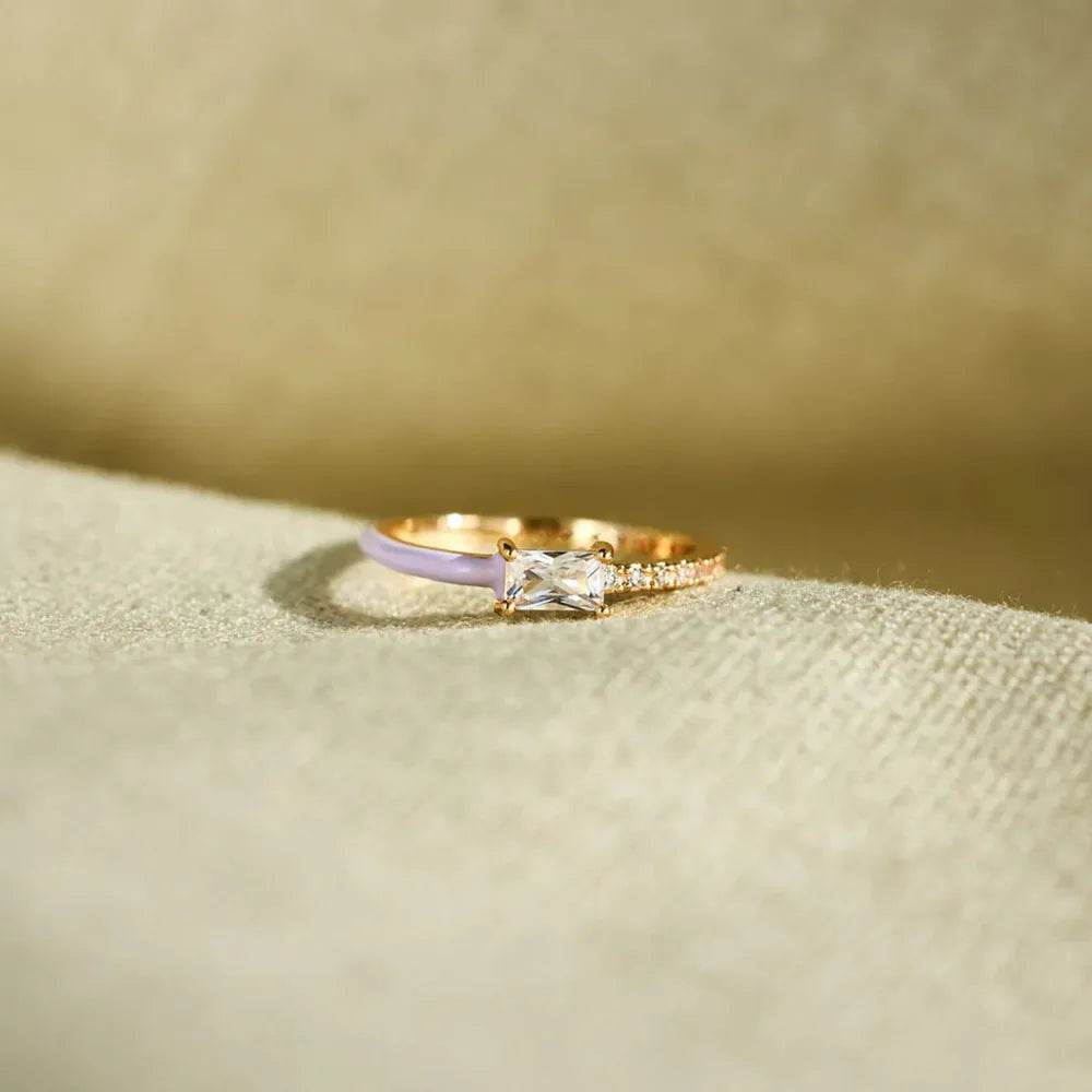 Heart Shape Inlaid Zircon Enamel Ring - Swiss Jewellers
