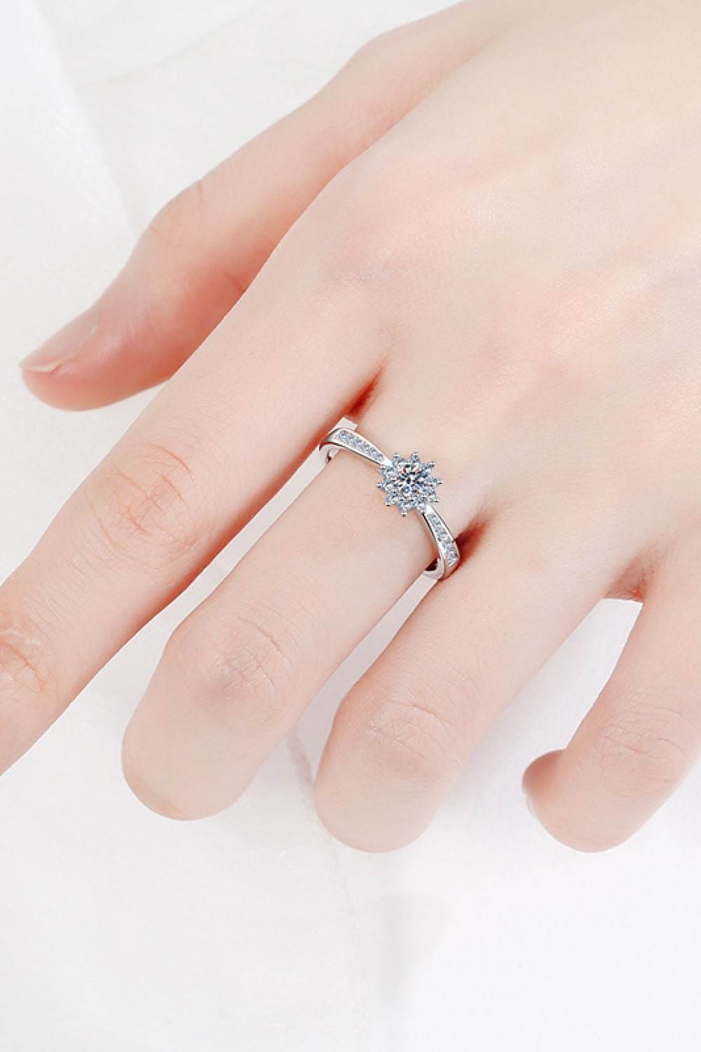 Moissanite Rhodium-Plated Snowflake Ring - Swiss Jewellers