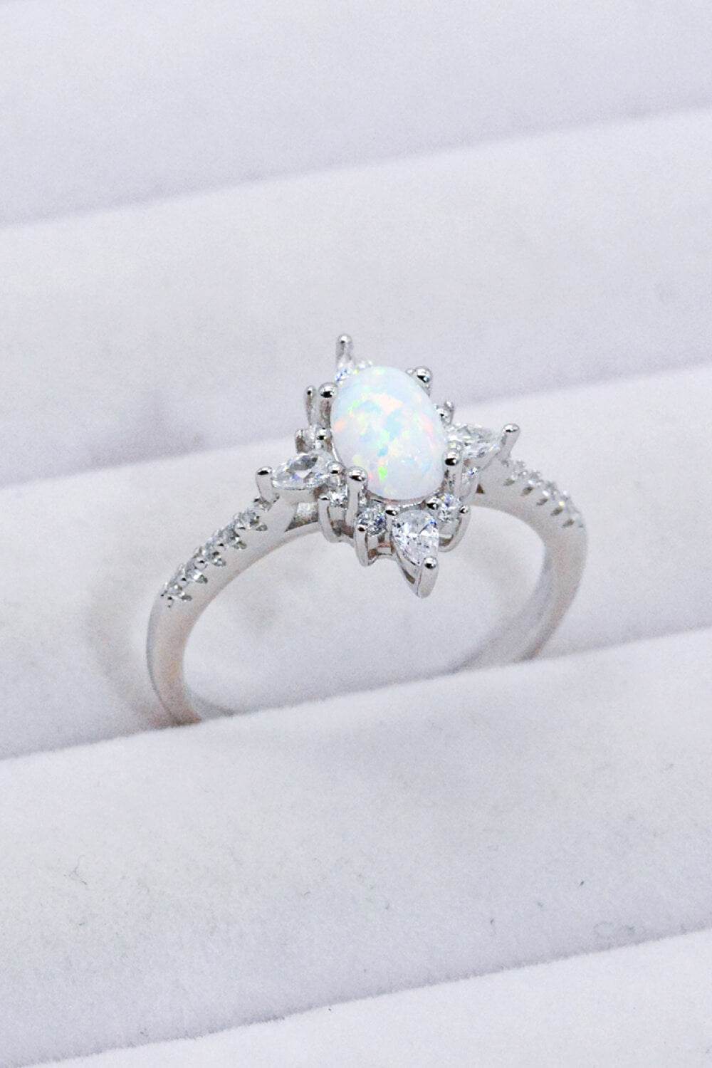 Platinum-Plated Opal and Zircon Ring - Swiss Jewellers