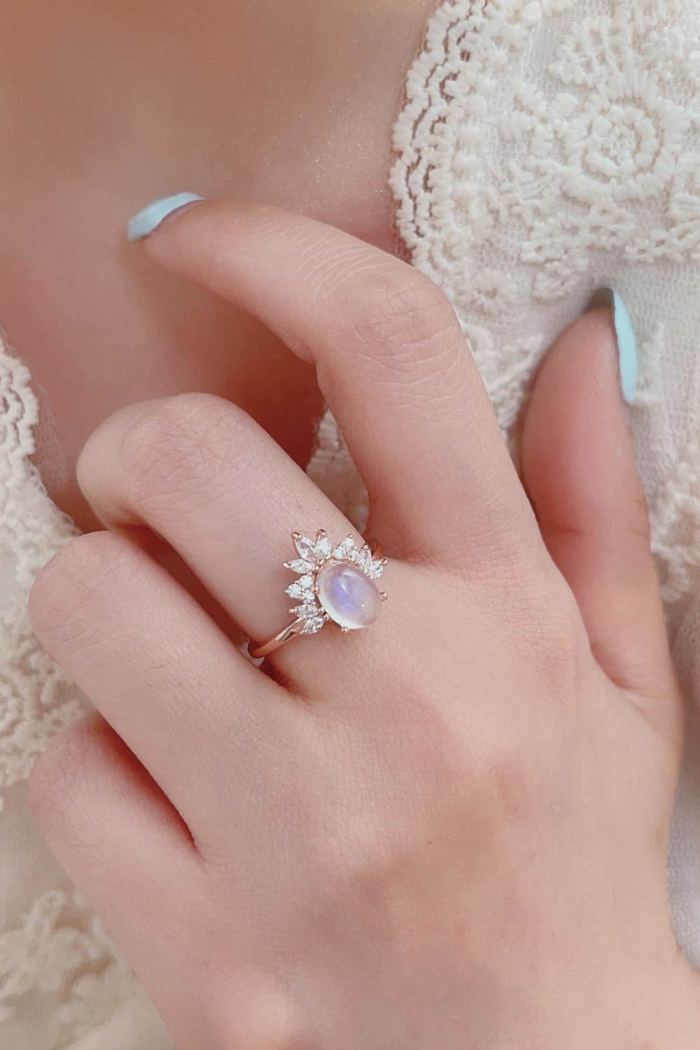 High Quality Natural Moonstone 18K Rose Gold-Plated 925 Sterling Silver Ring - Swiss Jewellers