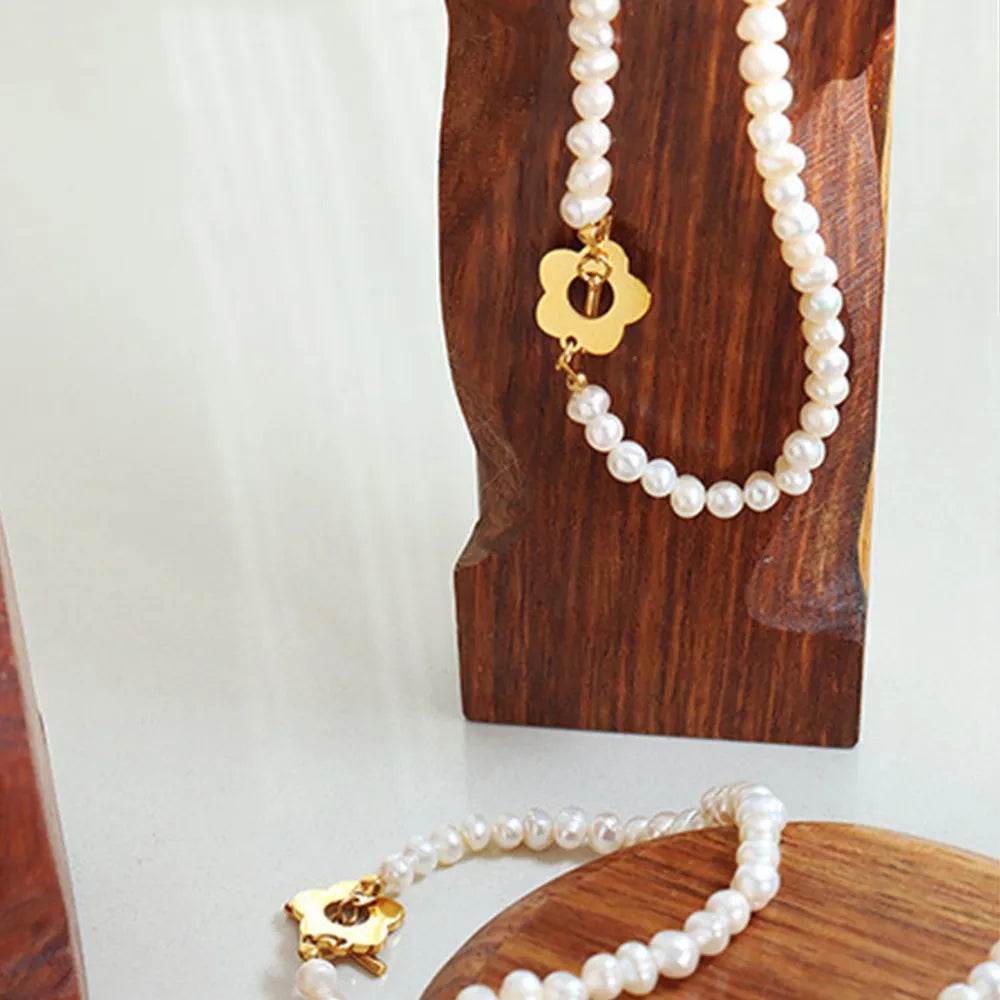 Titanium Steel Pearl Flower Bracelet - Swiss Jewellers