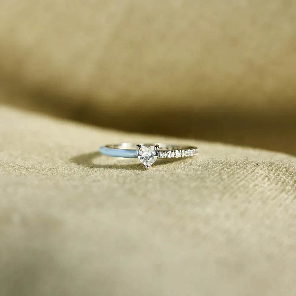 Heart Shape Inlaid Zircon Enamel Ring - Swiss Jewellers