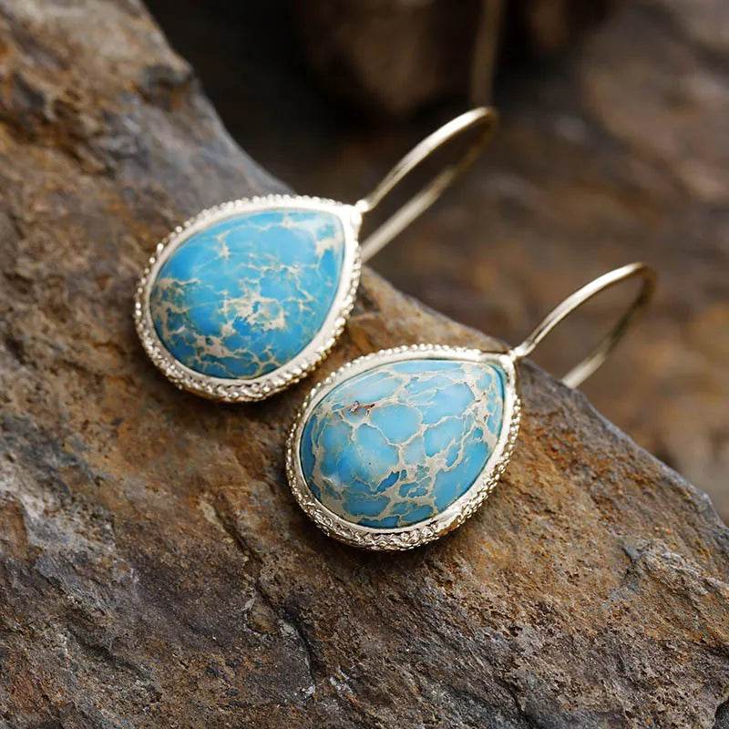 Copper Natural Stone Teardrop Shape Earrings - Swiss Jewellers