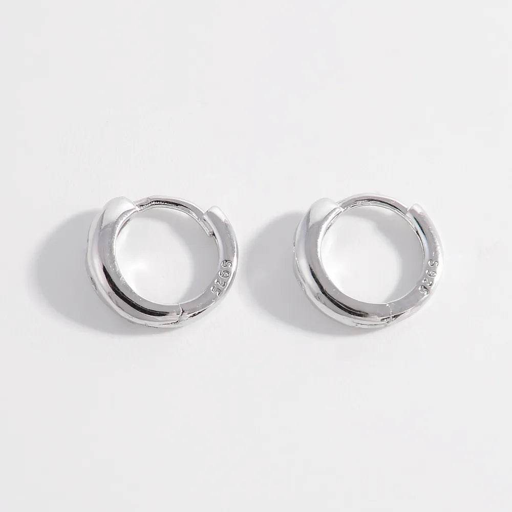 925 Sterling Silver Inlaid Zircon Huggie Earrings - Swiss Jewellers