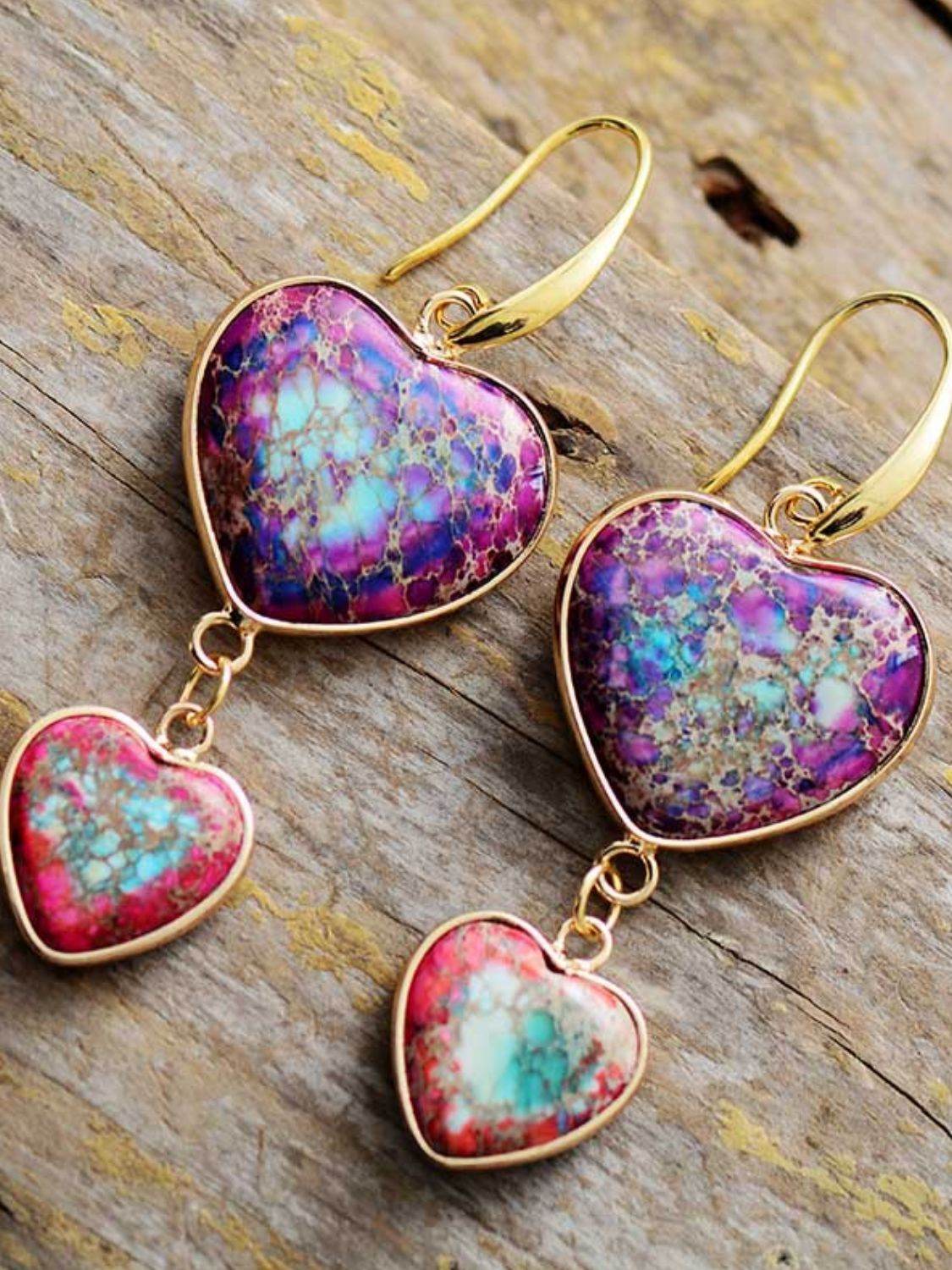 Heart Shape Imperial Jasper Dangle Earrings - Swiss Jewellers