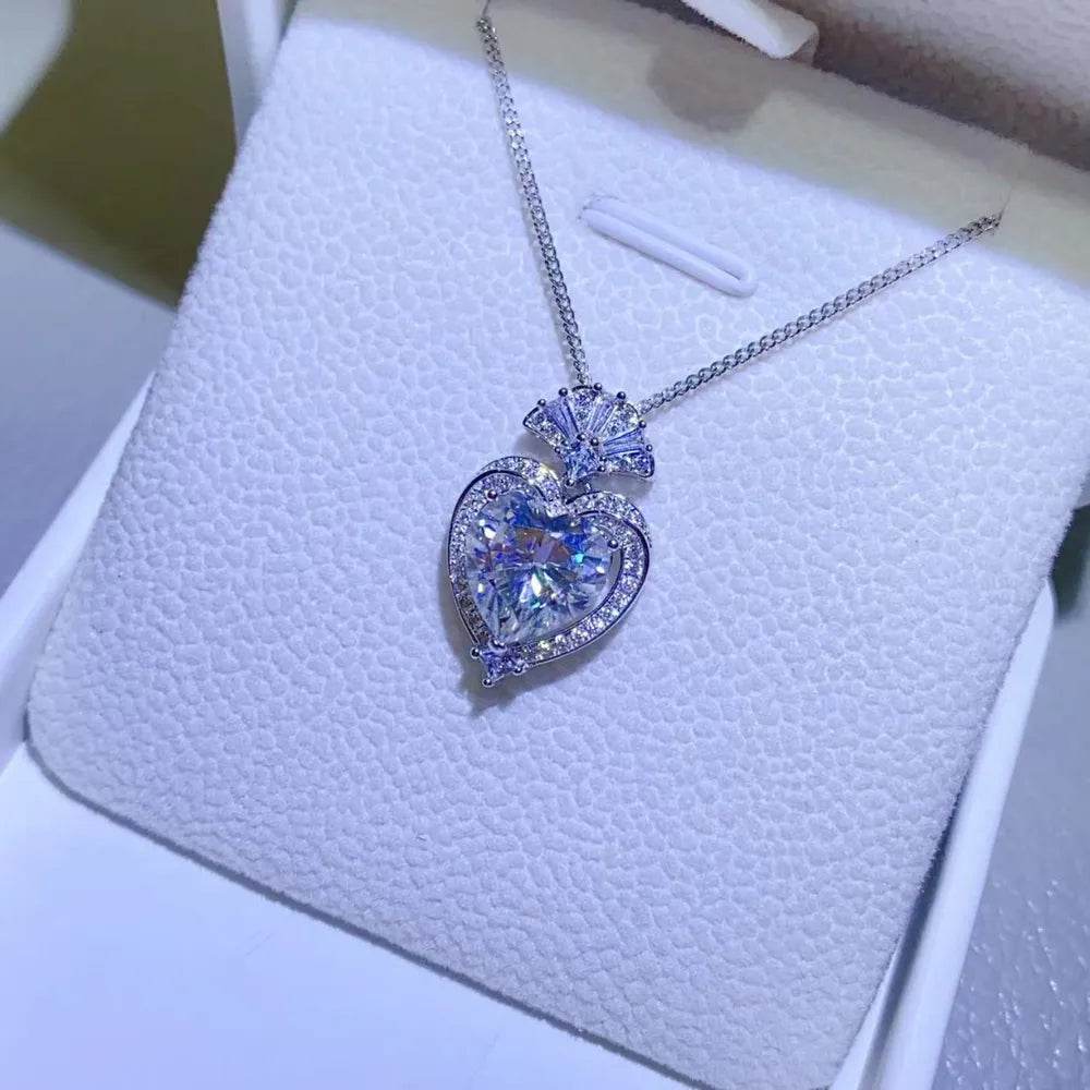 3 Carat Moissanite 925 Sterling Silver Heart Pendant Necklace - Swiss Jewellers