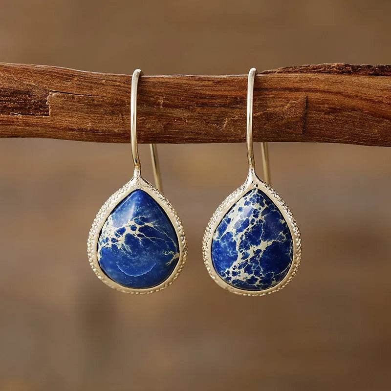 Copper Natural Stone Teardrop Shape Earrings - Swiss Jewellers