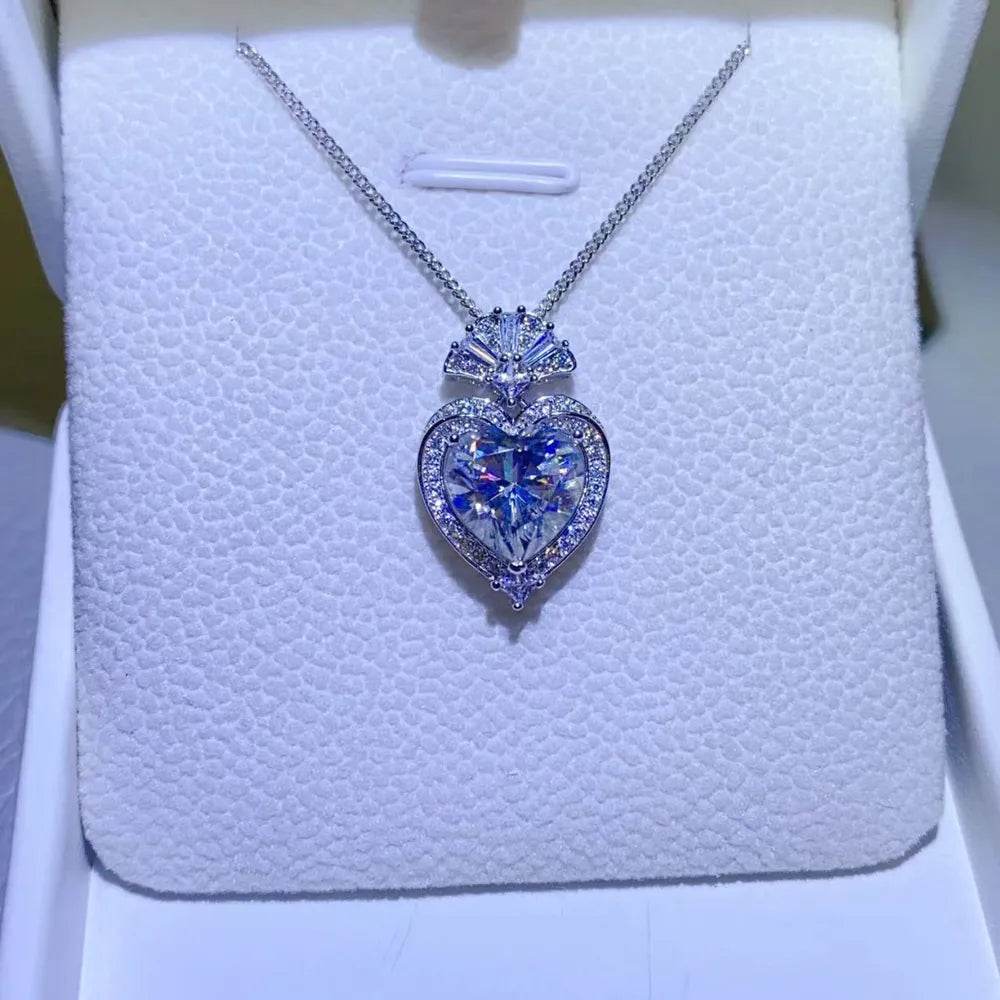 3 Carat Moissanite 925 Sterling Silver Heart Pendant Necklace - Swiss Jewellers