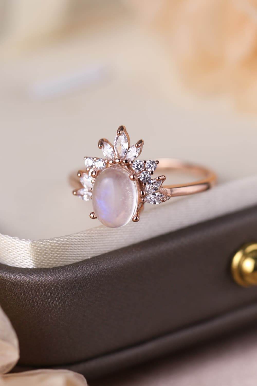 High Quality Natural Moonstone 18K Rose Gold-Plated 925 Sterling Silver Ring - Swiss Jewellers