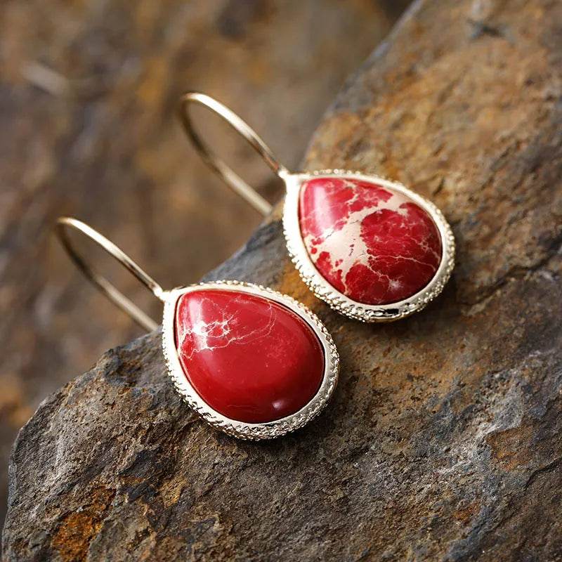 Copper Natural Stone Teardrop Shape Earrings - Swiss Jewellers