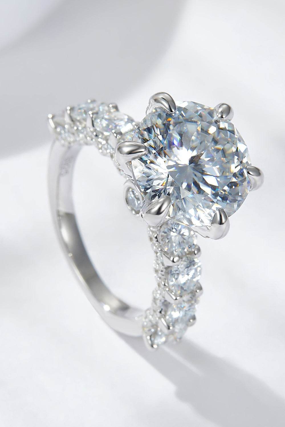3-Carat Moissanite Platinum-Plated Side Stone Ring - Swiss Jewellers