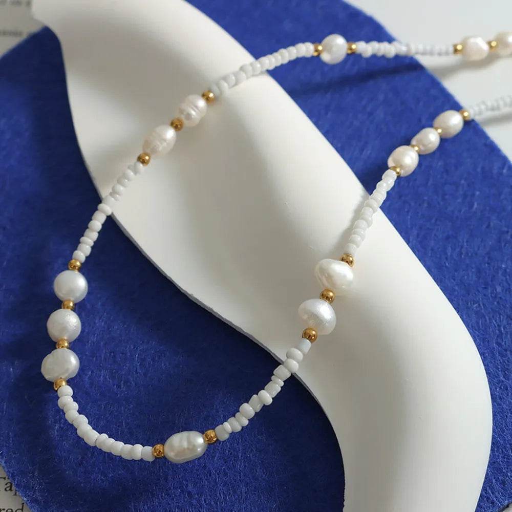 Titanium Steel Glass Bead Pearl Necklace - Swiss Jewellers