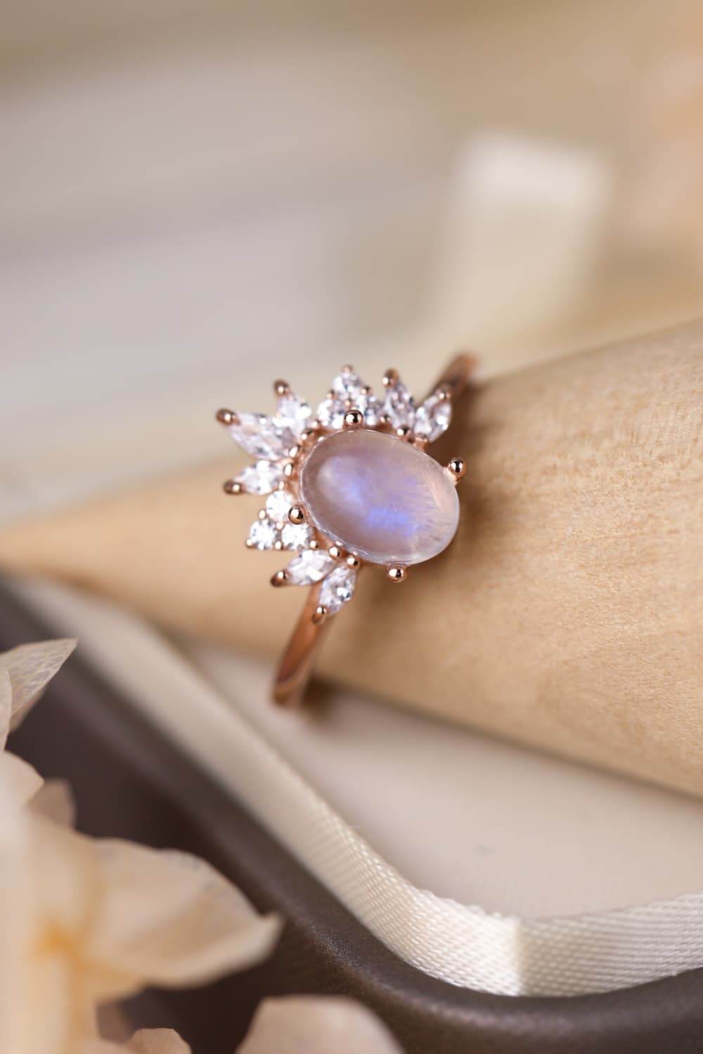 High Quality Natural Moonstone 18K Rose Gold-Plated 925 Sterling Silver Ring - Swiss Jewellers