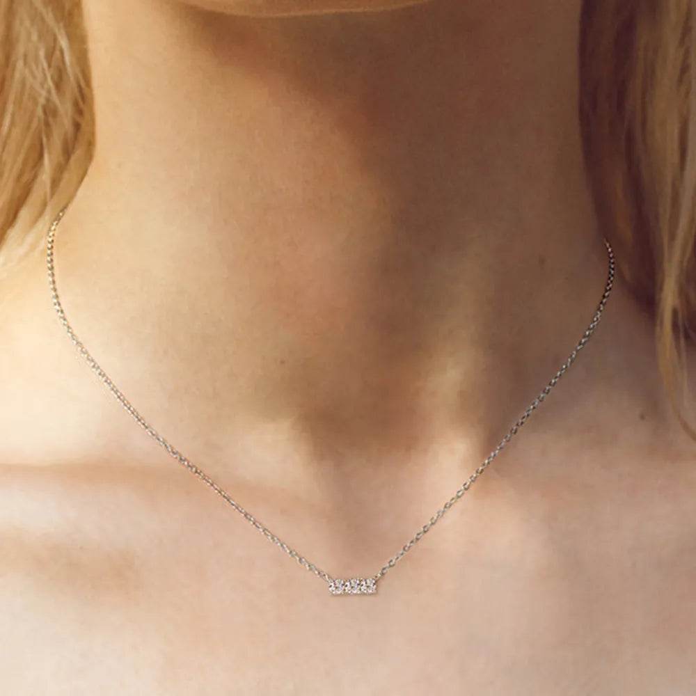 925 Sterling Silver Inlaid Moissanite Bar Necklace - Swiss Jewellers