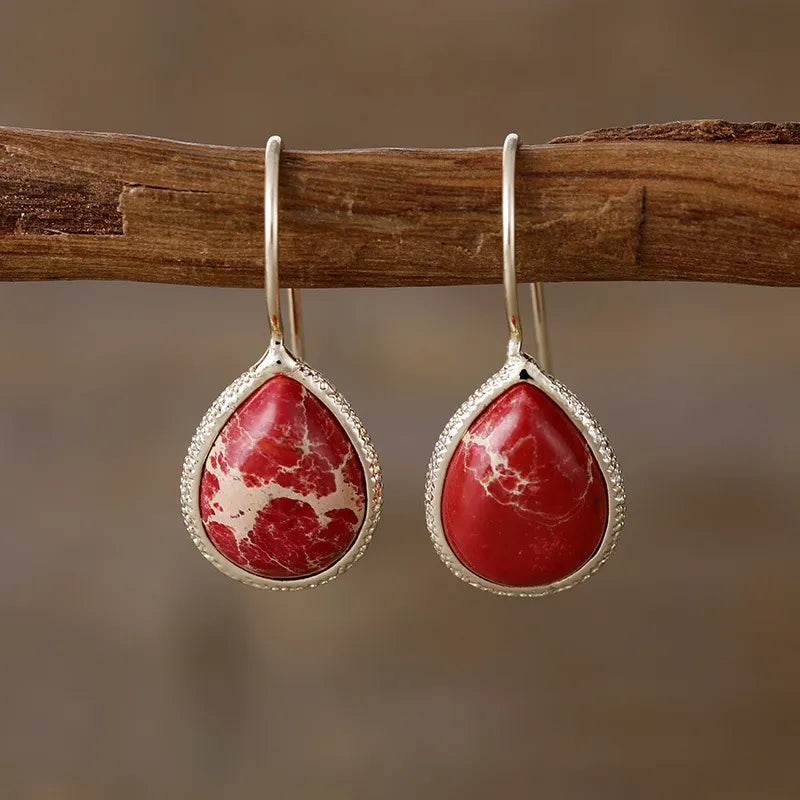 Copper Natural Stone Teardrop Shape Earrings - Swiss Jewellers