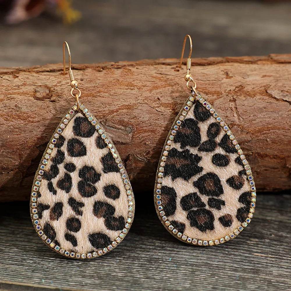 Zircon PU Leopard Teardrop Earrings - Swiss Jewellers