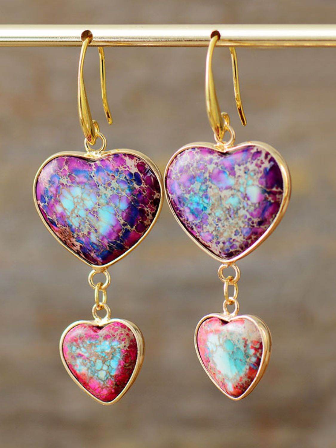 Heart Shape Imperial Jasper Dangle Earrings - Swiss Jewellers