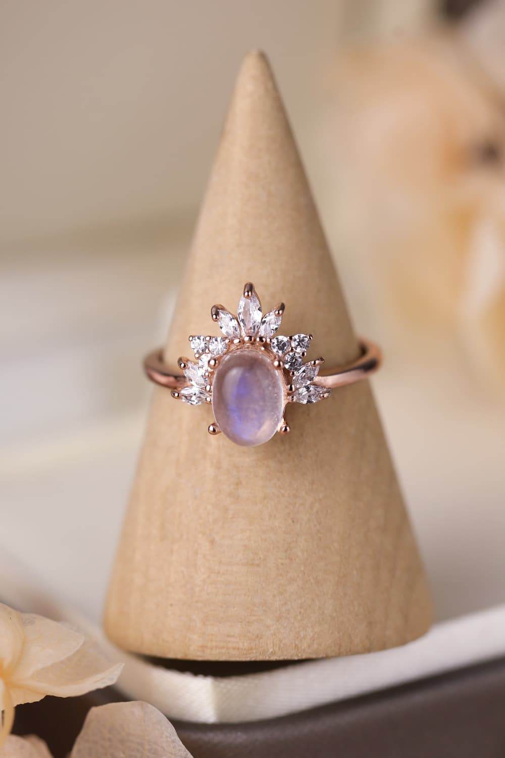 High Quality Natural Moonstone 18K Rose Gold-Plated 925 Sterling Silver Ring - Swiss Jewellers