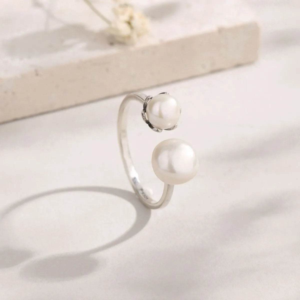 Pearl 925 Sterling Silver Open Ring - Swiss Jewellers