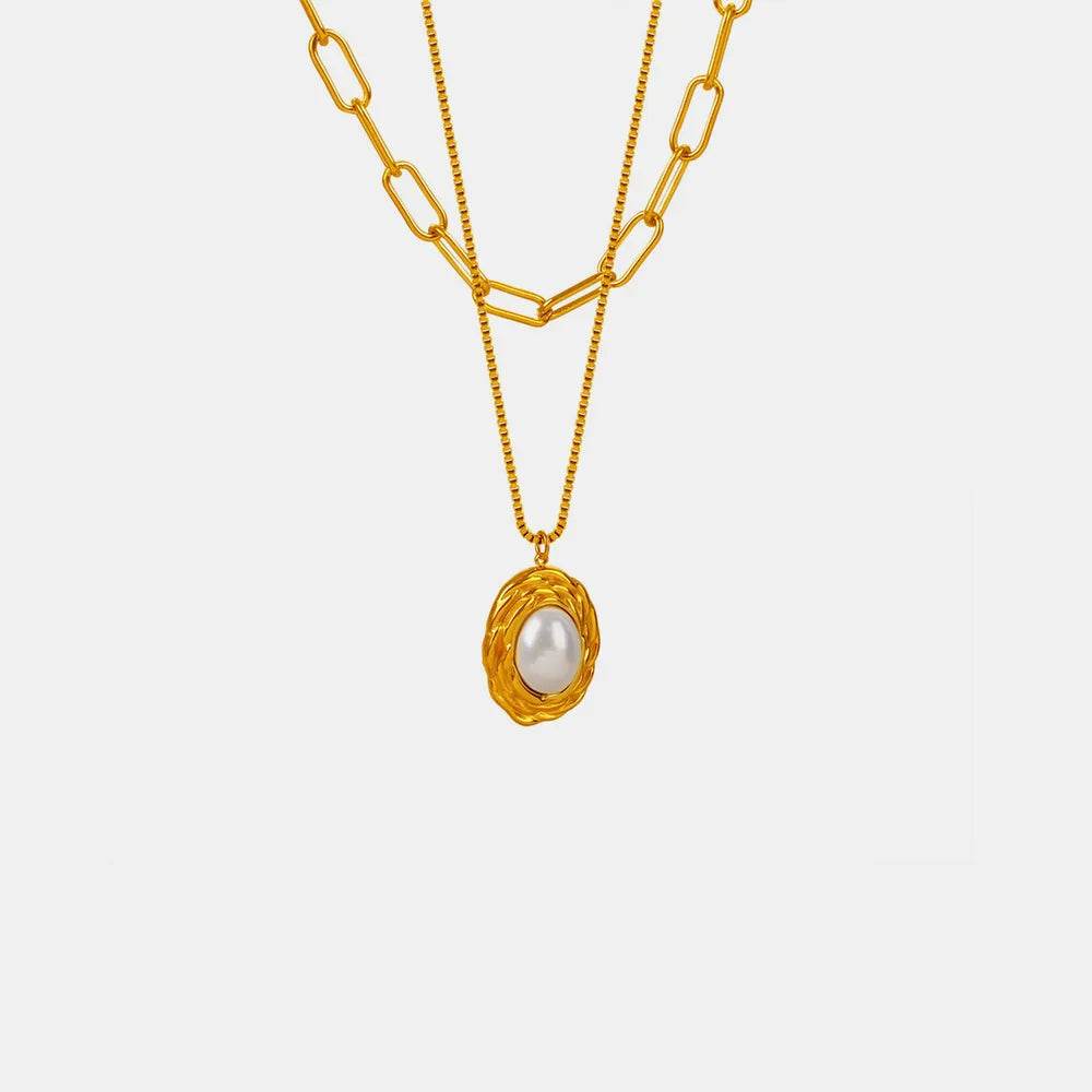Inlaid Pearl Double-Layered Titanium Steel Necklace - Swiss Jewellers