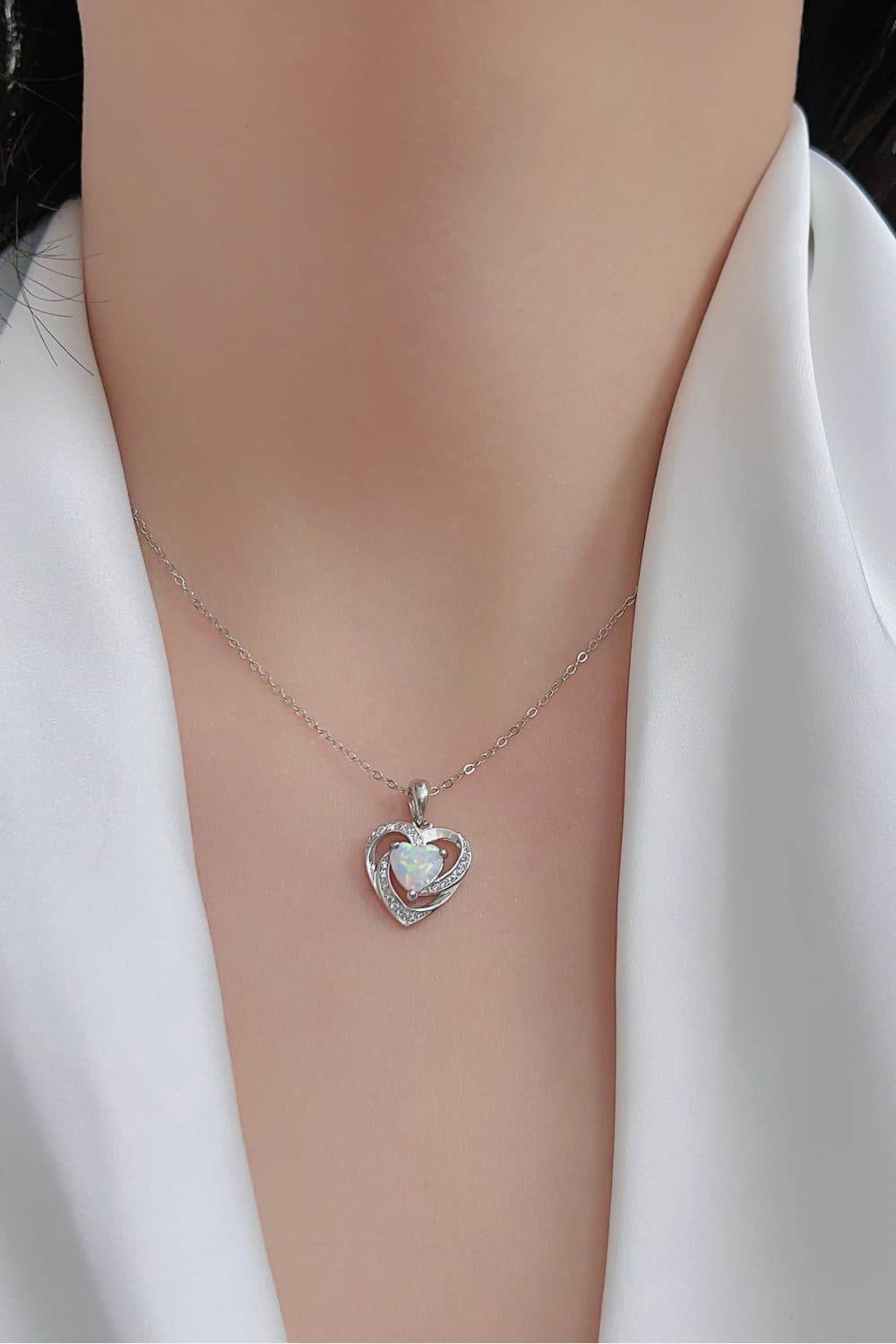 Opal Heart Pendant Necklace - Swiss Jewellers