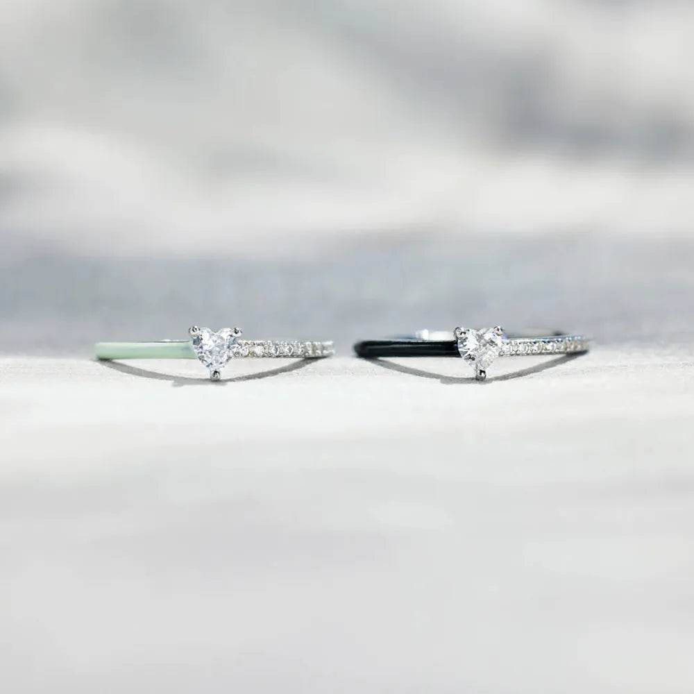 Heart Shape Inlaid Zircon Enamel Ring - Swiss Jewellers