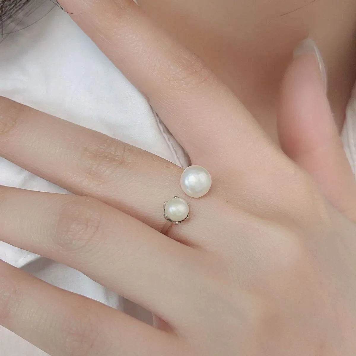 Pearl 925 Sterling Silver Open Ring - Swiss Jewellers
