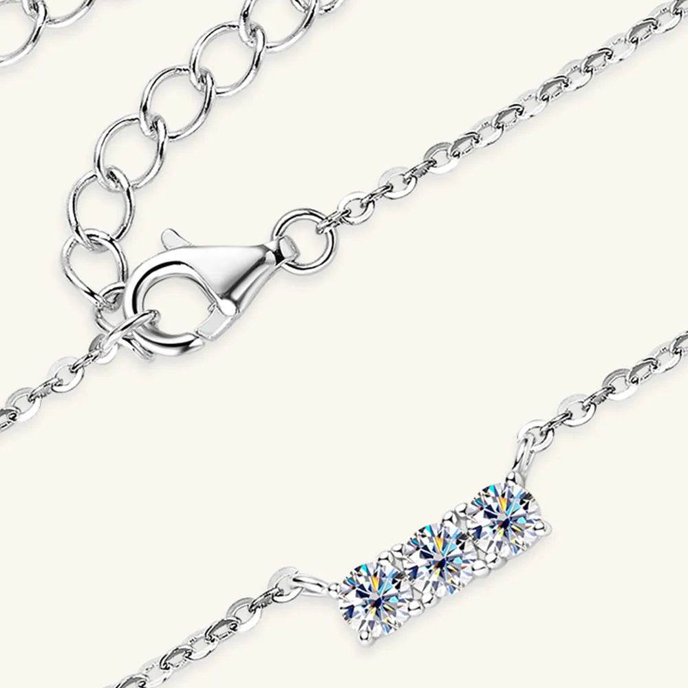 925 Sterling Silver Inlaid Moissanite Bar Necklace - Swiss Jewellers