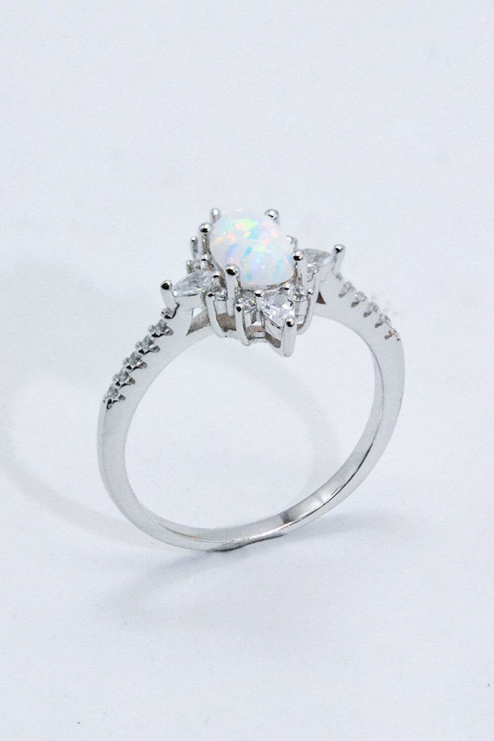 Platinum-Plated Opal and Zircon Ring - Swiss Jewellers