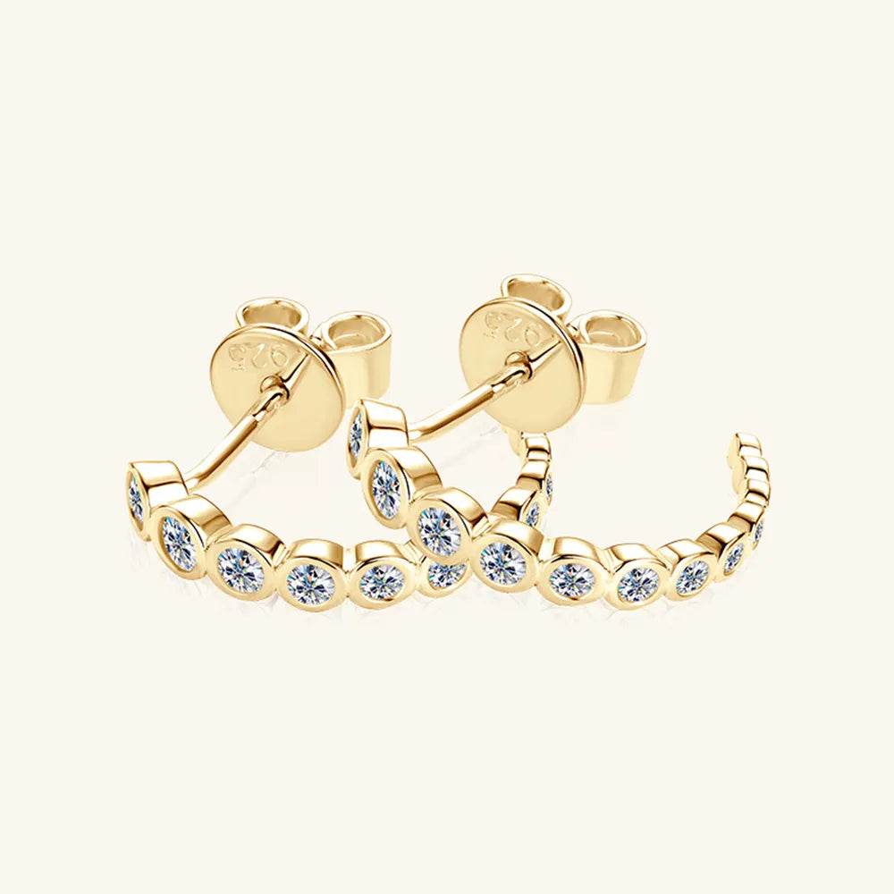 Inlaid Moissanite 925 Sterling Silver C-Hoop Earrings - Swiss Jewellers