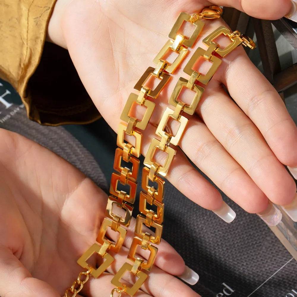 Titanium Steel Hollow Square Chain Bracelet - Swiss Jewellers