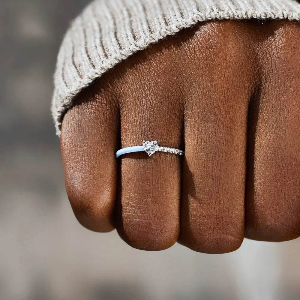 Heart Shape Inlaid Zircon Enamel Ring - Swiss Jewellers