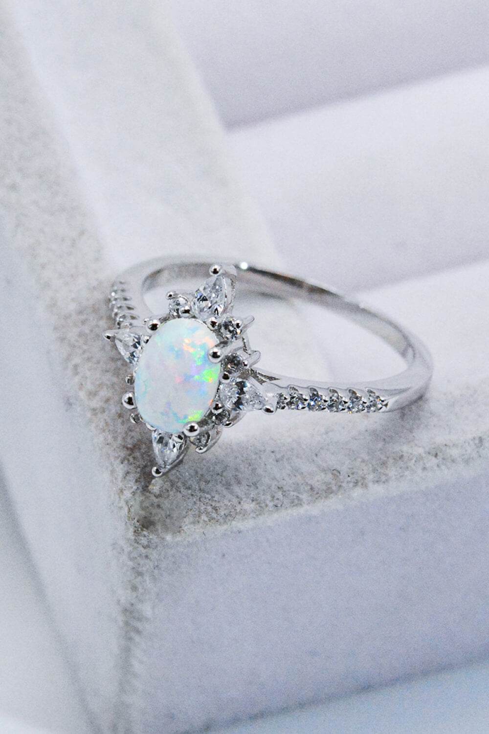 Platinum-Plated Opal and Zircon Ring - Swiss Jewellers
