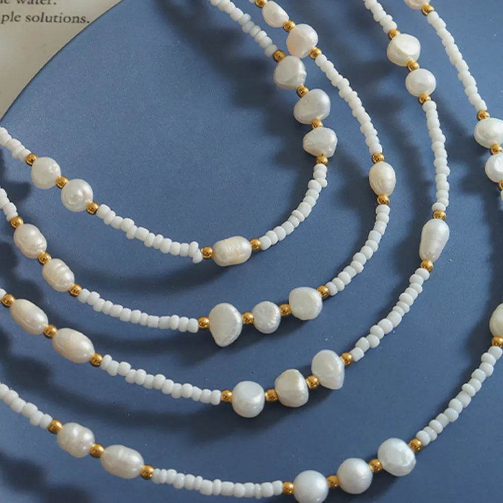 Titanium Steel Glass Bead Pearl Necklace - Swiss Jewellers