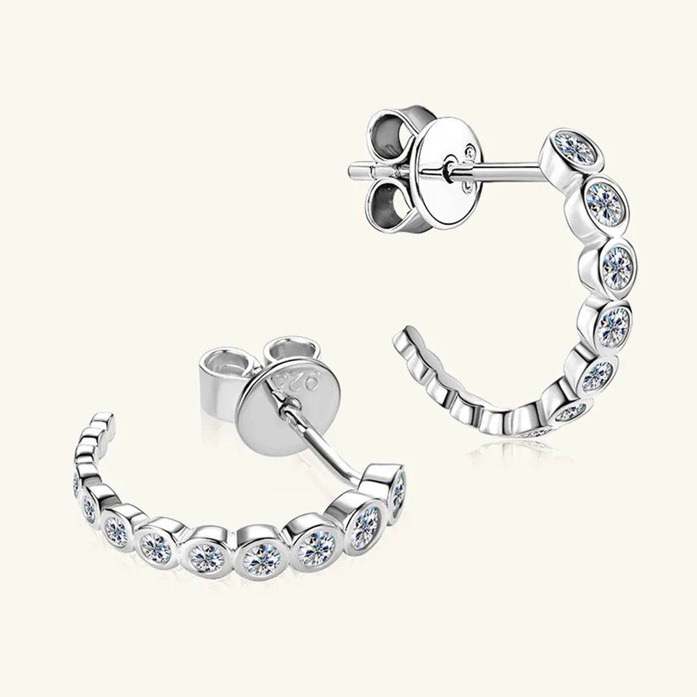 Inlaid Moissanite 925 Sterling Silver C-Hoop Earrings - Swiss Jewellers