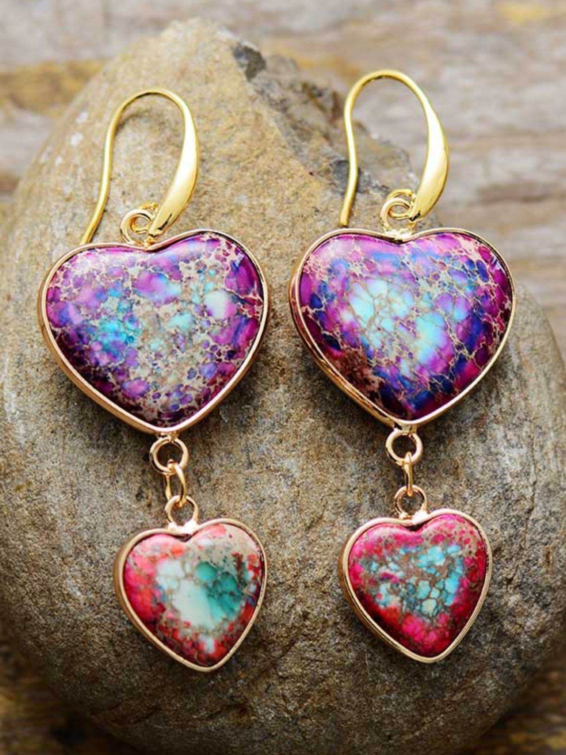 Heart Shape Imperial Jasper Dangle Earrings - Swiss Jewellers