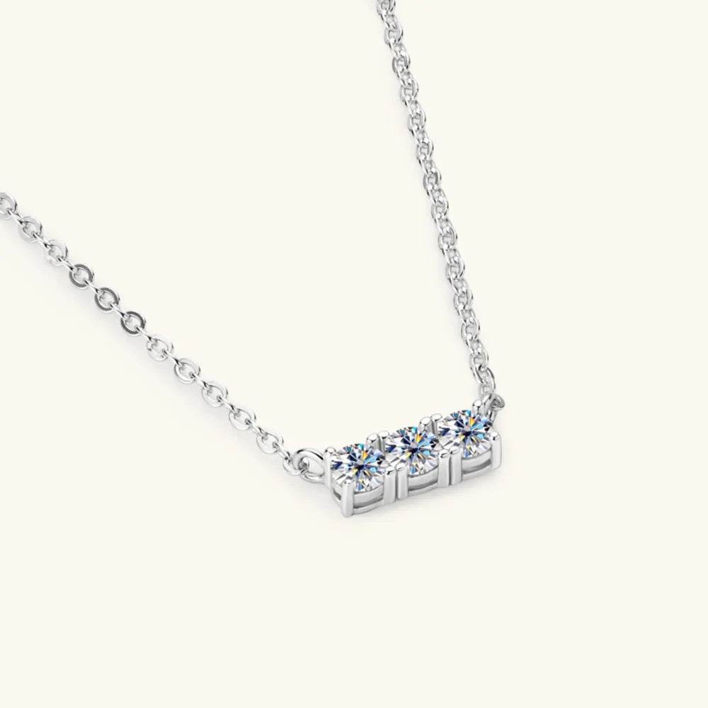 925 Sterling Silver Inlaid Moissanite Bar Necklace - Swiss Jewellers