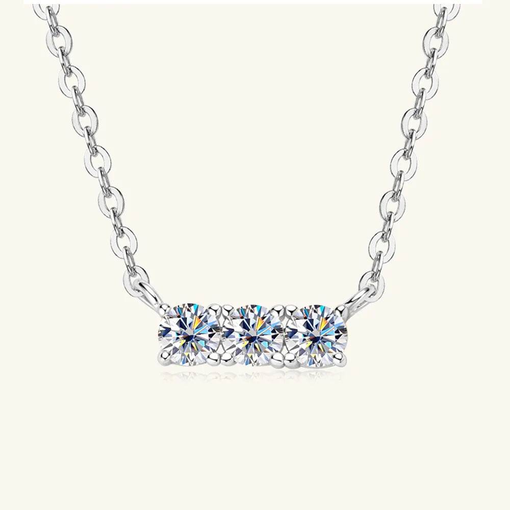 925 Sterling Silver Inlaid Moissanite Bar Necklace - Swiss Jewellers
