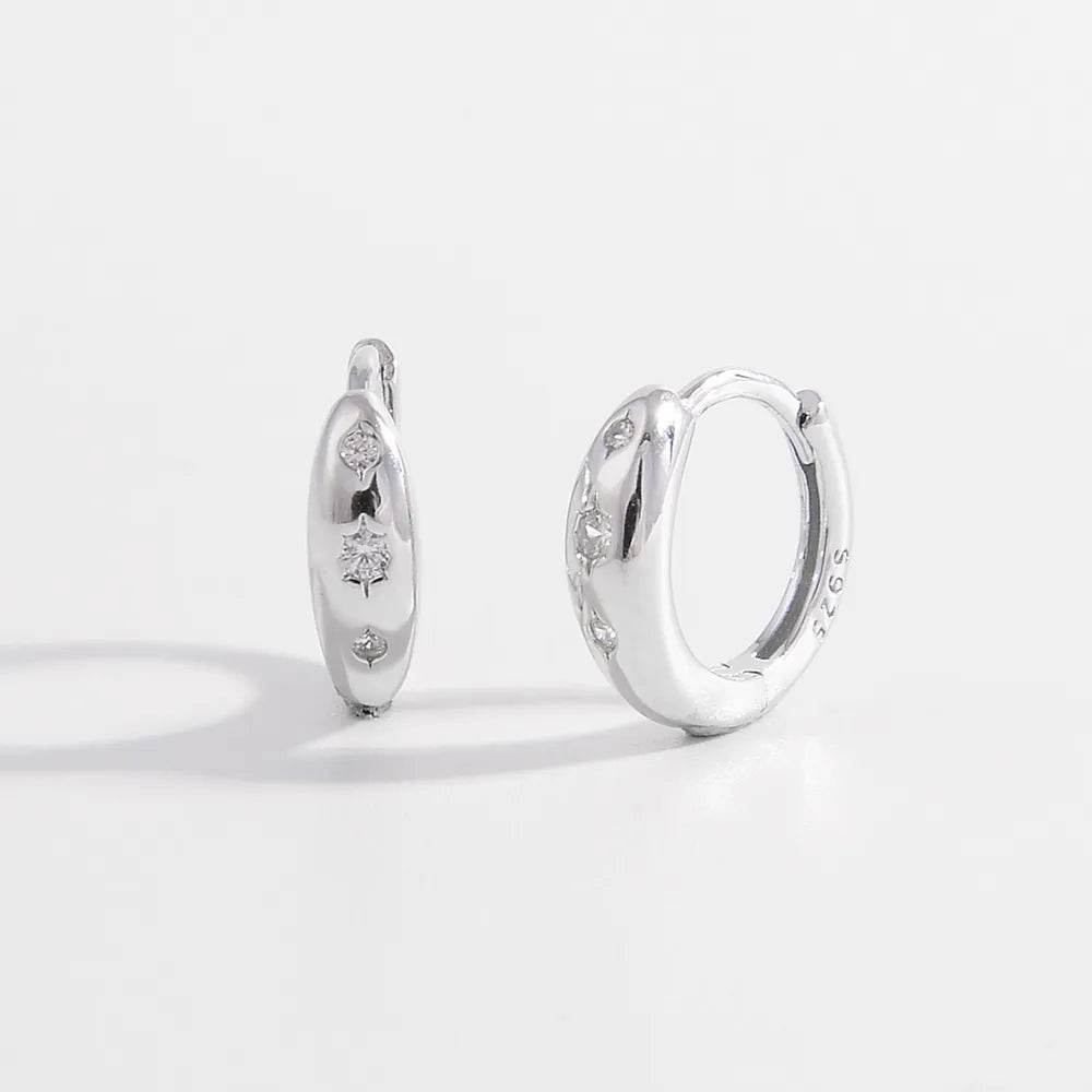 925 Sterling Silver Inlaid Zircon Huggie Earrings - Swiss Jewellers