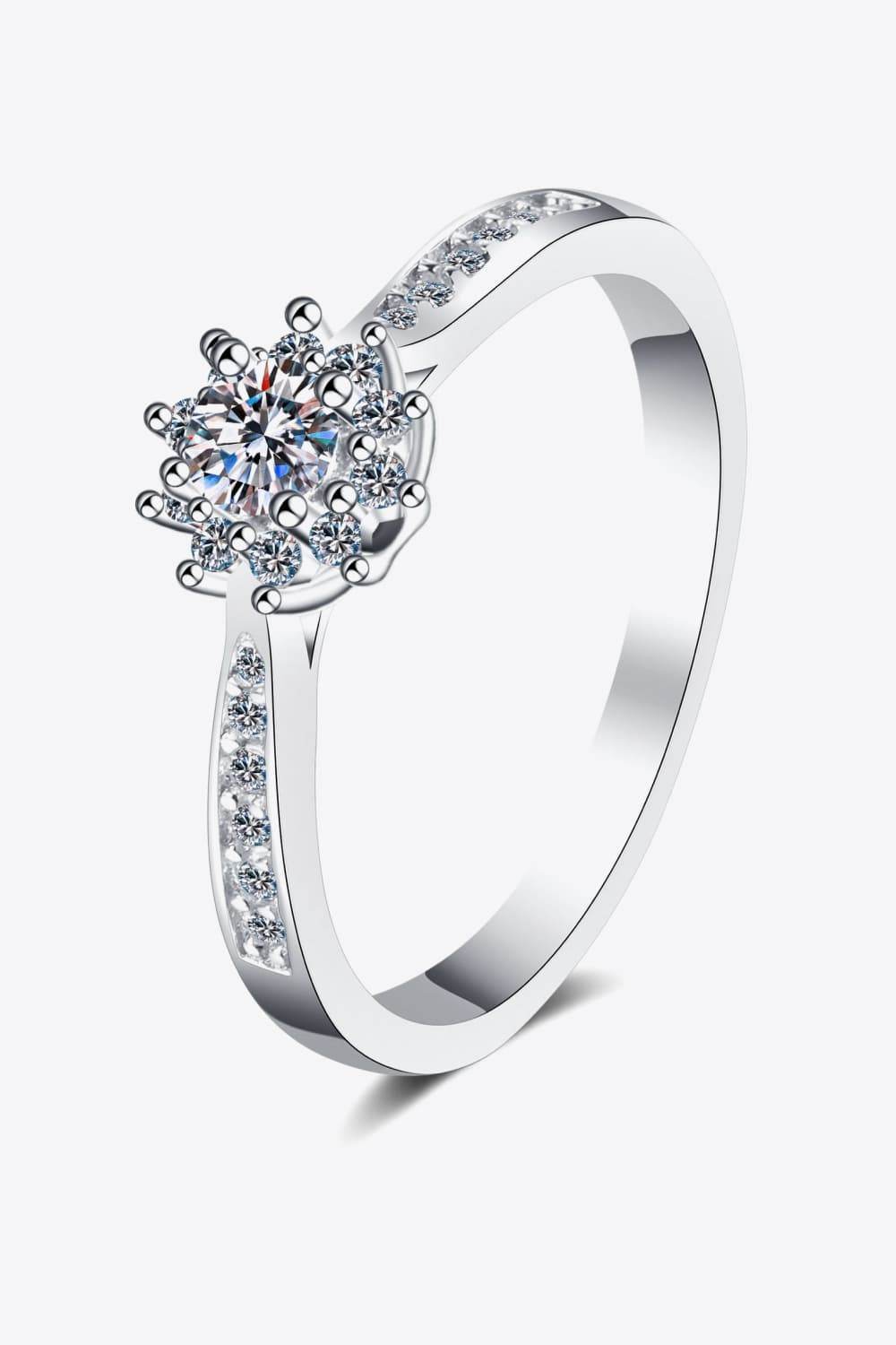 Moissanite Rhodium-Plated Snowflake Ring - Swiss Jewellers