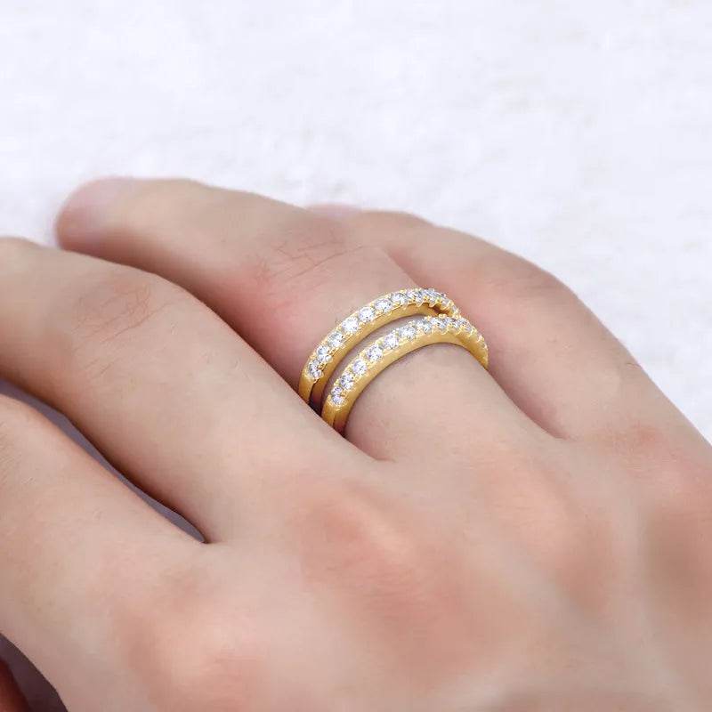 925 Sterling Silver Moissanite Double Layered Ring - Swiss Jewellers